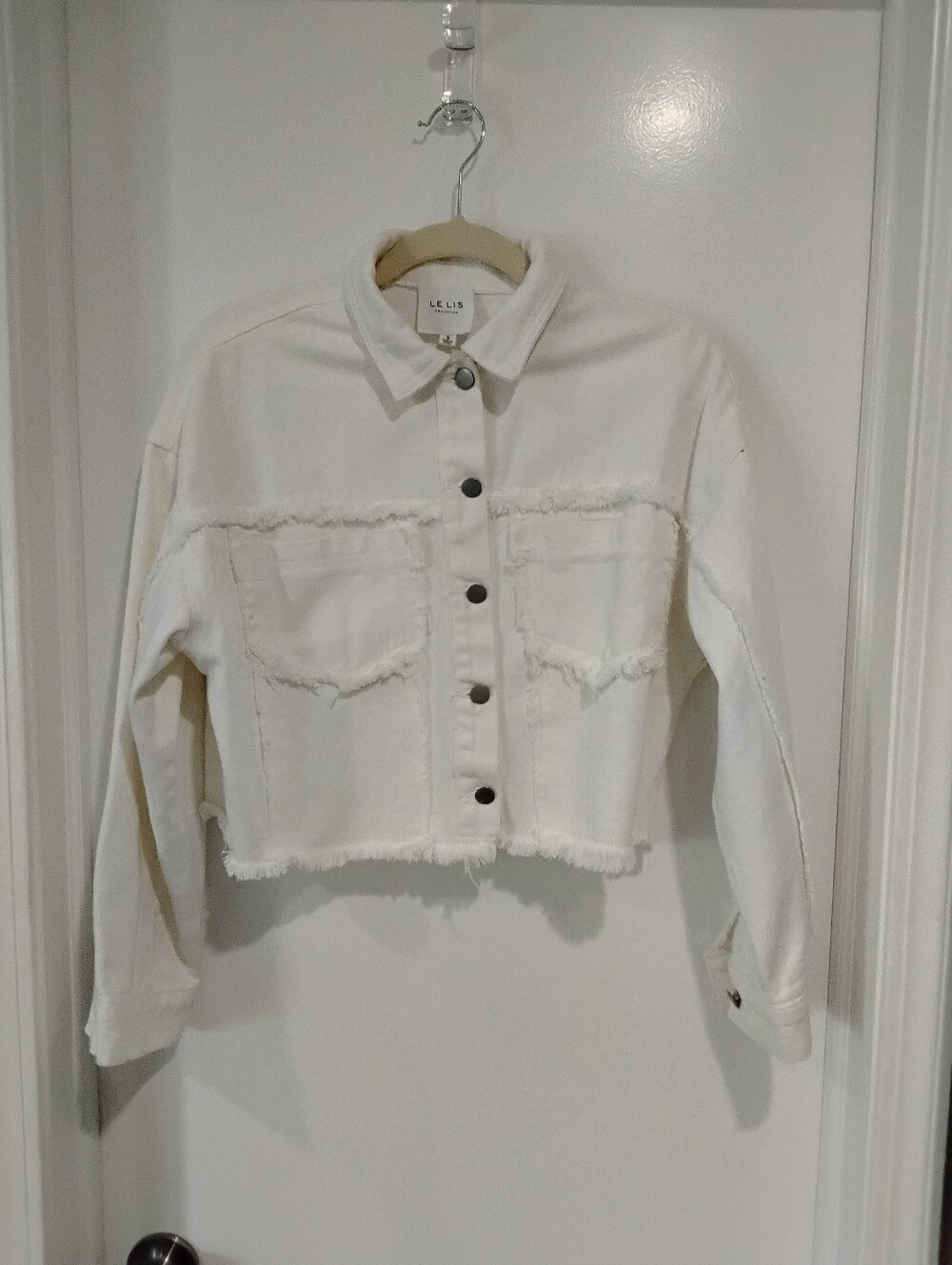 Le Lis Cropped White Jean Jacket